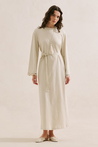 Embroidered Relaxed Dress Beige