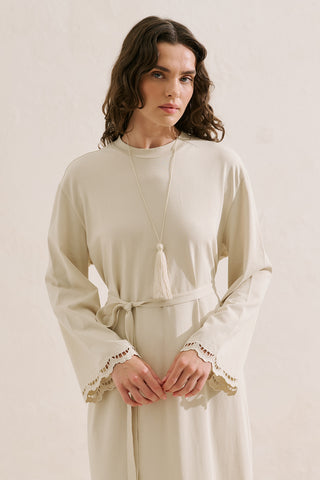 Embroidered Relaxed Dress Beige