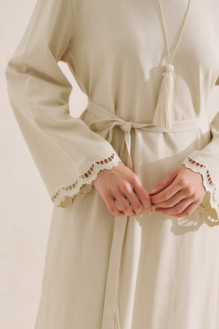 Embroidered Relaxed Dress Beige