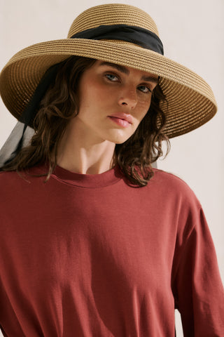 Tie Detail Straw Hat Natural