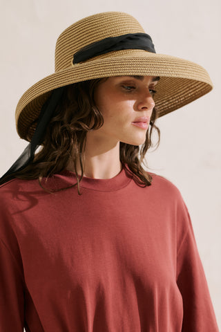 Tie Detail Straw Hat Natural