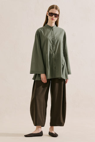 Layered Pleat Buttoned Shirt Green