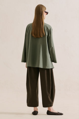 Layered Pleat Buttoned Shirt Green