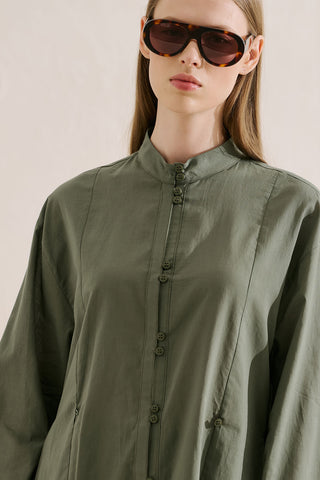 Layered Pleat Buttoned Shirt Green