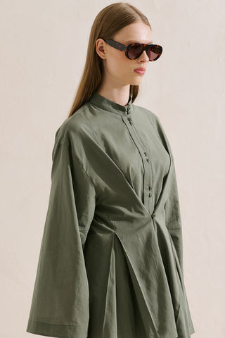 Layered Pleat Buttoned Shirt Green