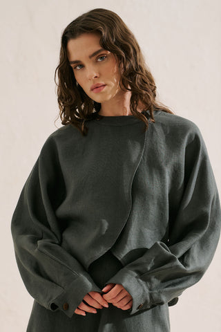 Linen Cape Style Shirt Dark Green