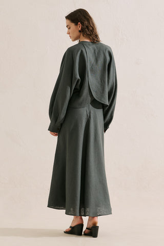 Linen Cape Style Shirt Dark Green
