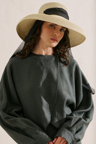 Tie Detail Straw Hat Beige