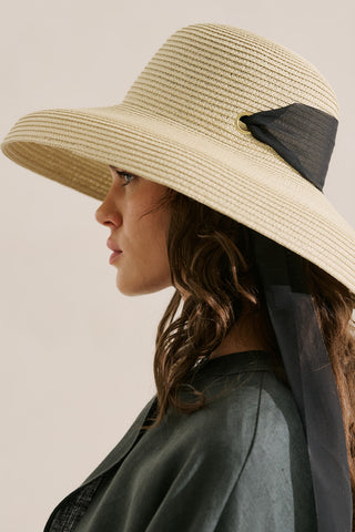 Tie Detail Straw Hat Beige