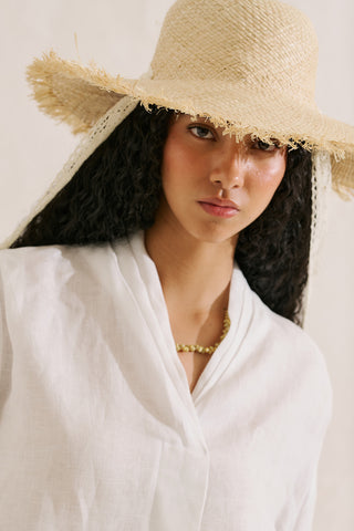 Lace Detail Straw Hat Beige