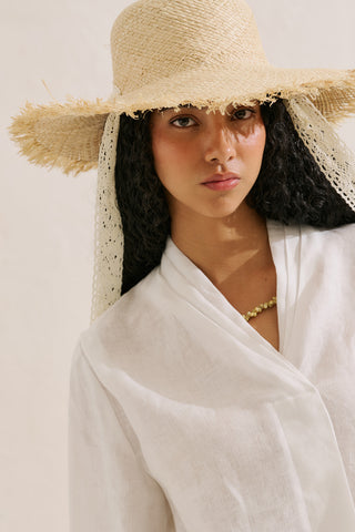 Lace Detail Straw Hat Beige