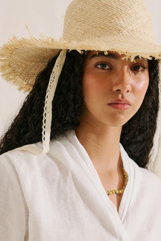 Lace Detail Straw Hat Beige