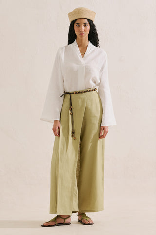 Layered Collar Linen Blouse Ecru