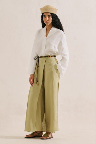 Layered Collar Linen Blouse Ecru