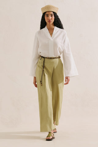 Layered Collar Linen Blouse Ecru