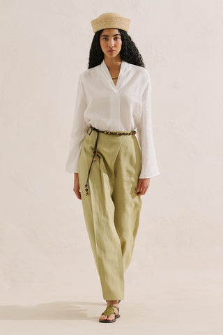 Layered Collar Linen Blouse Ecru