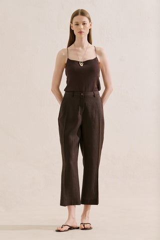 Classic Linen Trousers Dark Brown