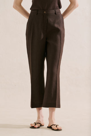 Classic Linen Trousers Dark Brown