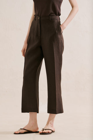 Classic Linen Trousers Dark Brown