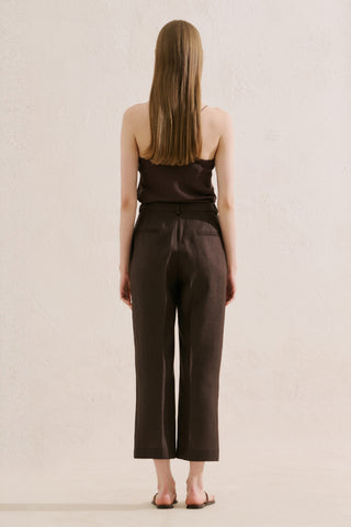 Classic Linen Trousers Dark Brown