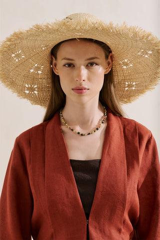 Zigzag Straw Hat With Tassel Detail Beige
