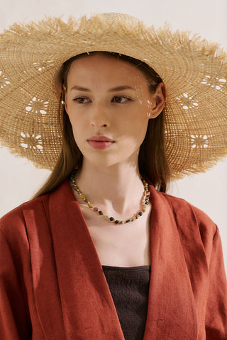 Zigzag Straw Hat With Tassel Detail Beige