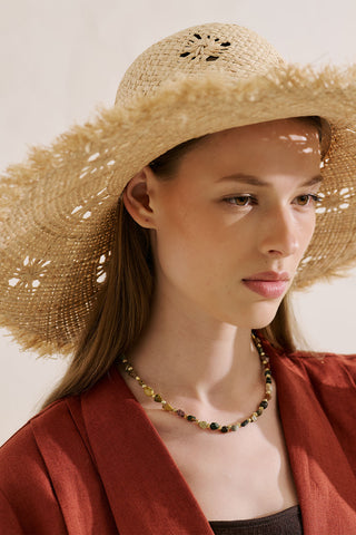 Zigzag Straw Hat With Tassel Detail Beige
