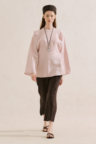 Linen Tie Detail Wide Sleeve Tunic Pink