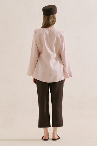 Linen Tie Detail Wide Sleeve Tunic Pink