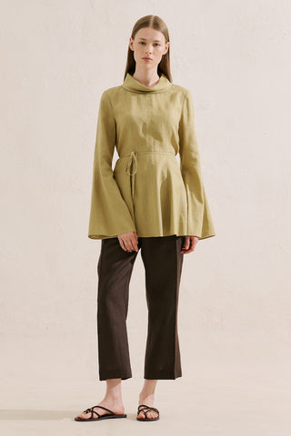 Linen Blend High Neck Tunic Yellow