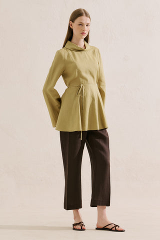 Linen Blend High Neck Tunic Yellow