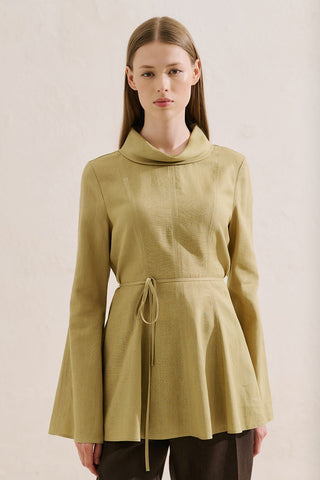 Linen Blend High Neck Tunic Yellow