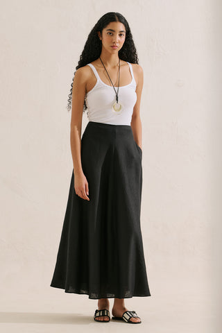 Linen Ruffle Skirt Black