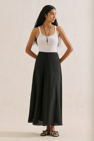 Linen Ruffle Skirt Black