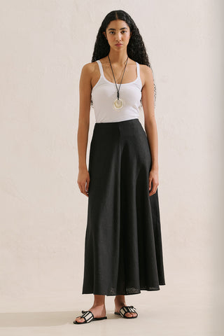 Linen Ruffle Skirt Black