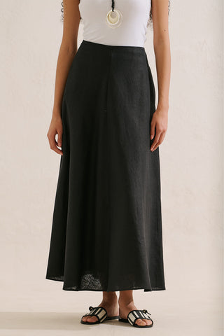Linen Ruffle Skirt Black