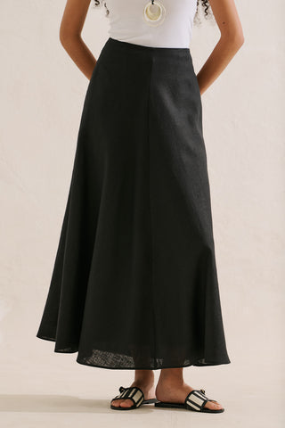 Linen Ruffle Skirt Black