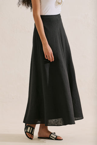 Linen Ruffle Skirt Black