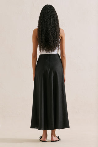 Linen Ruffle Skirt Black