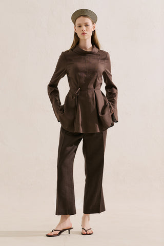 Linen Blend High Neck Tunic Brown