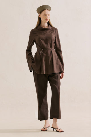 Linen Blend High Neck Tunic Brown