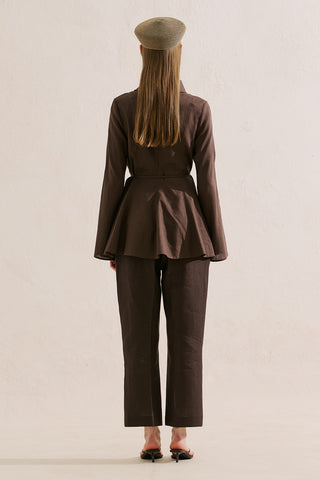 Linen Blend High Neck Tunic Brown