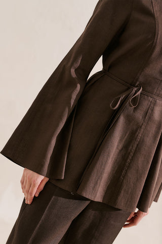 Linen Blend High Neck Tunic Brown