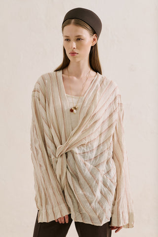 Linen Blend Knot Detail Blouse Tile