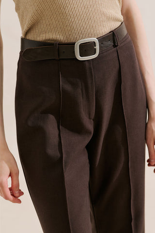 Leather Belt With Silver Buckle Dark Brown
