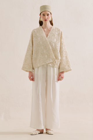 Premium Embroidered Kimono Ecru