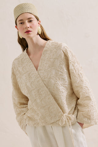 Premium Embroidered Kimono Ecru