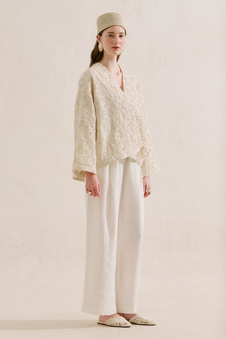 Premium Embroidered Kimono Ecru