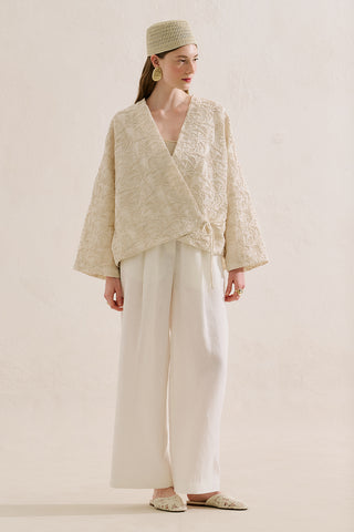 Premium Embroidered Kimono Ecru