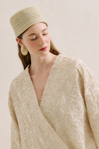 Premium Embroidered Kimono Ecru
